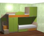 Детска стая в зелено, оранж и дървесен цвят